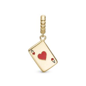 Christina Jewelry Ace of hearts forgyldt charm til sølvarmbånd og læderarmbånd på 4 mm