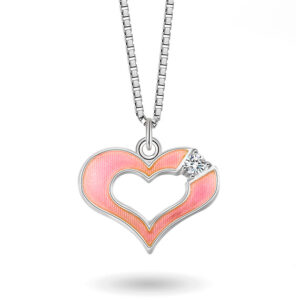 Pia & Per børnehalskæde med åbent hjerte i sølv med cubic zirkonia, rosa